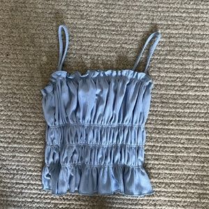 Fitted blue ruffled tank top